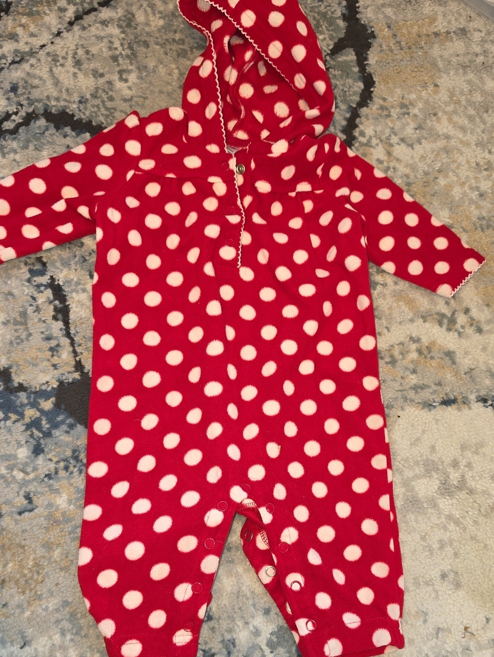 Source Unknown Red and White Polka Dot Hooded One-Piece Footie